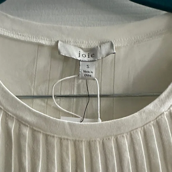 Joie Women's White Porcelain Short Sleeve Round Neck Pleated Pintuck Top Small - Picture 4 of 8